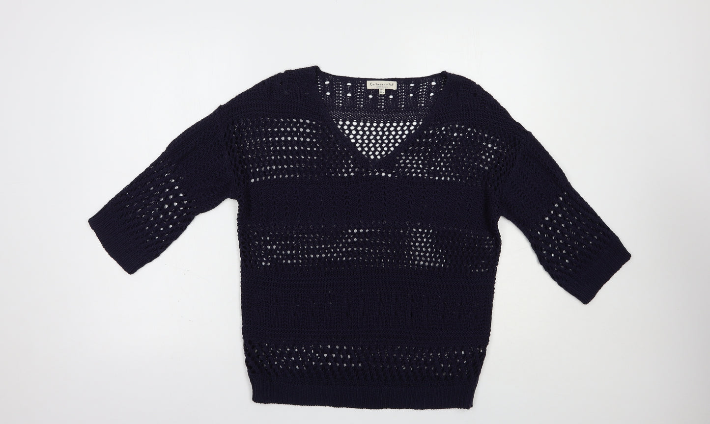 F&F Womens Blue V-Neck  Acrylic Pullover Jumper Size 8