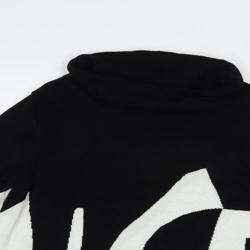 Marble Womens Black Roll Neck Geometric Cotton Pullover Jumper Size M