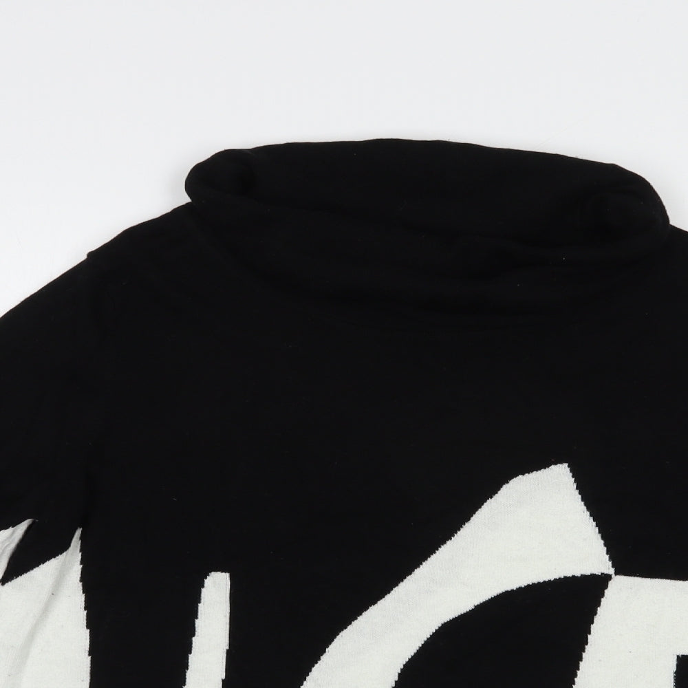 Marble Womens Black Roll Neck Geometric Cotton Pullover Jumper Size M