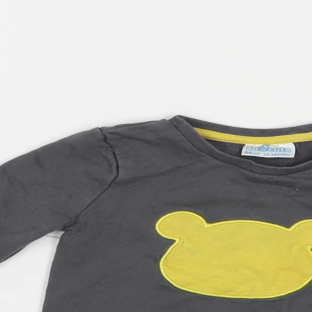 So Cute Baby Grey  Cotton Pullover Jumper Size 12-18 Months  Snap -  Bear