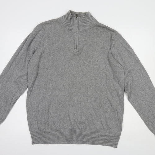 Blue Harbour Mens Grey High Neck  Cotton Pullover Jumper Size L