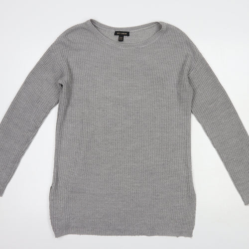 QED London Womens Grey Boat Neck  Acrylic Tunic Jumper Size M