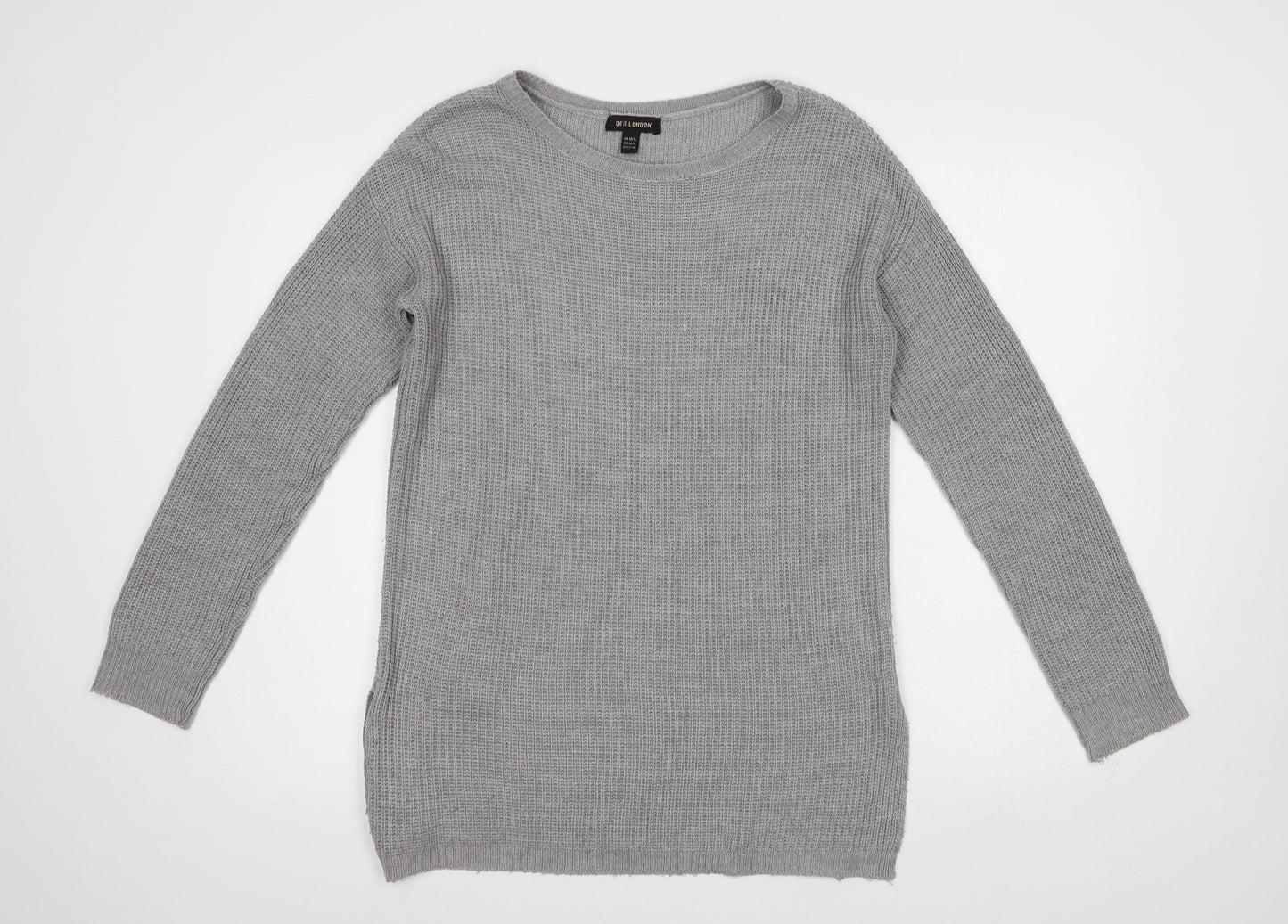 QED London Womens Grey Boat Neck  Acrylic Tunic Jumper Size M
