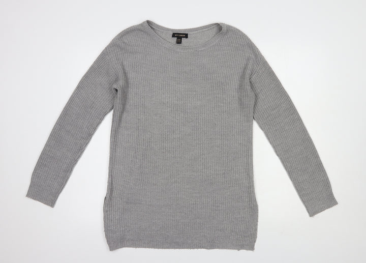 QED London Womens Grey Boat Neck  Acrylic Tunic Jumper Size M