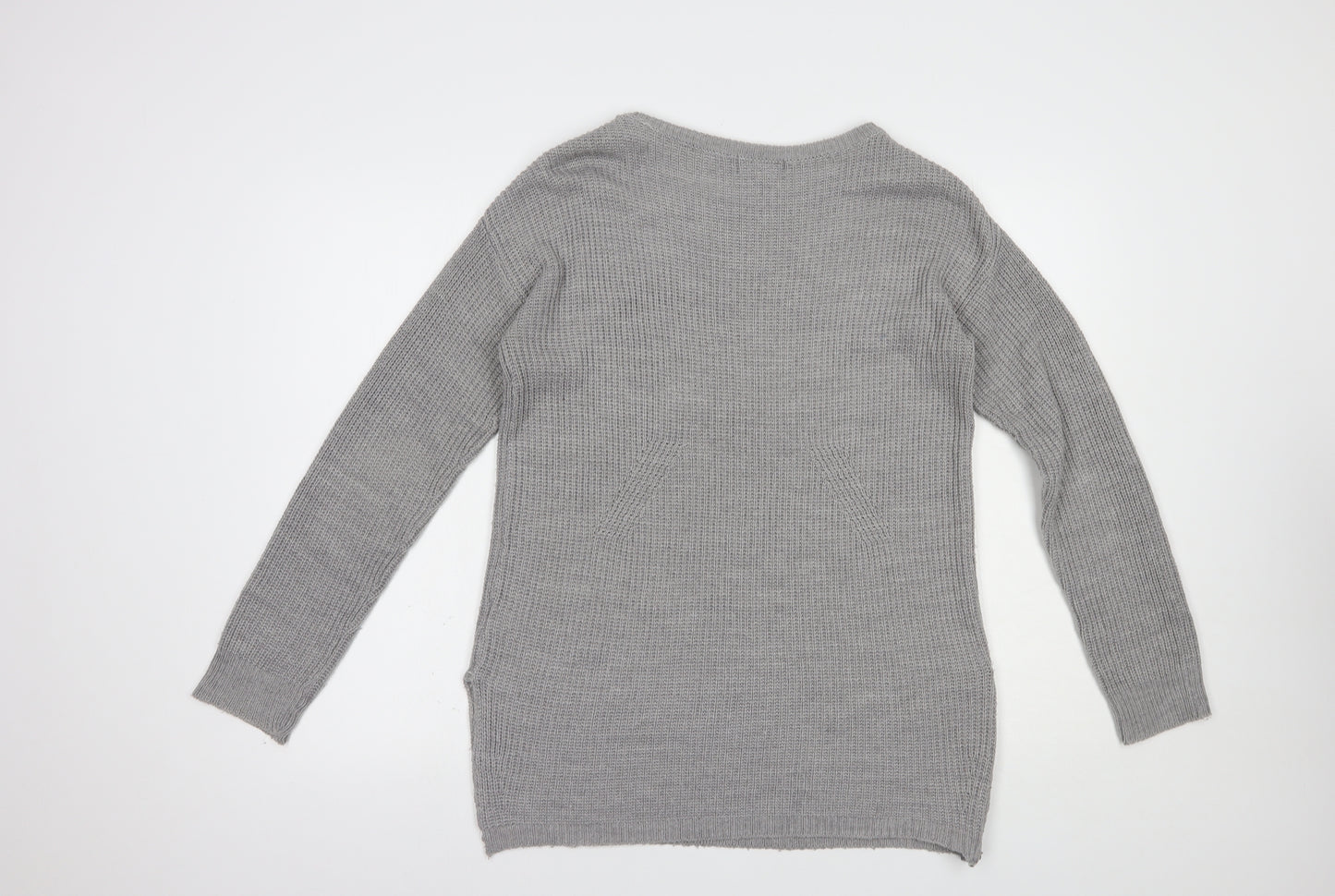 QED London Womens Grey Boat Neck  Acrylic Tunic Jumper Size M