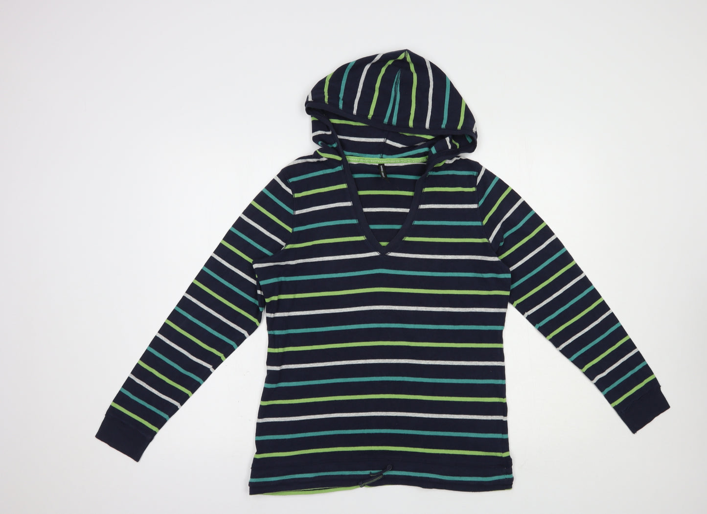 Marks and Spencer Womens Blue Striped Cotton Pullover Hoodie Size 16  Drawstring
