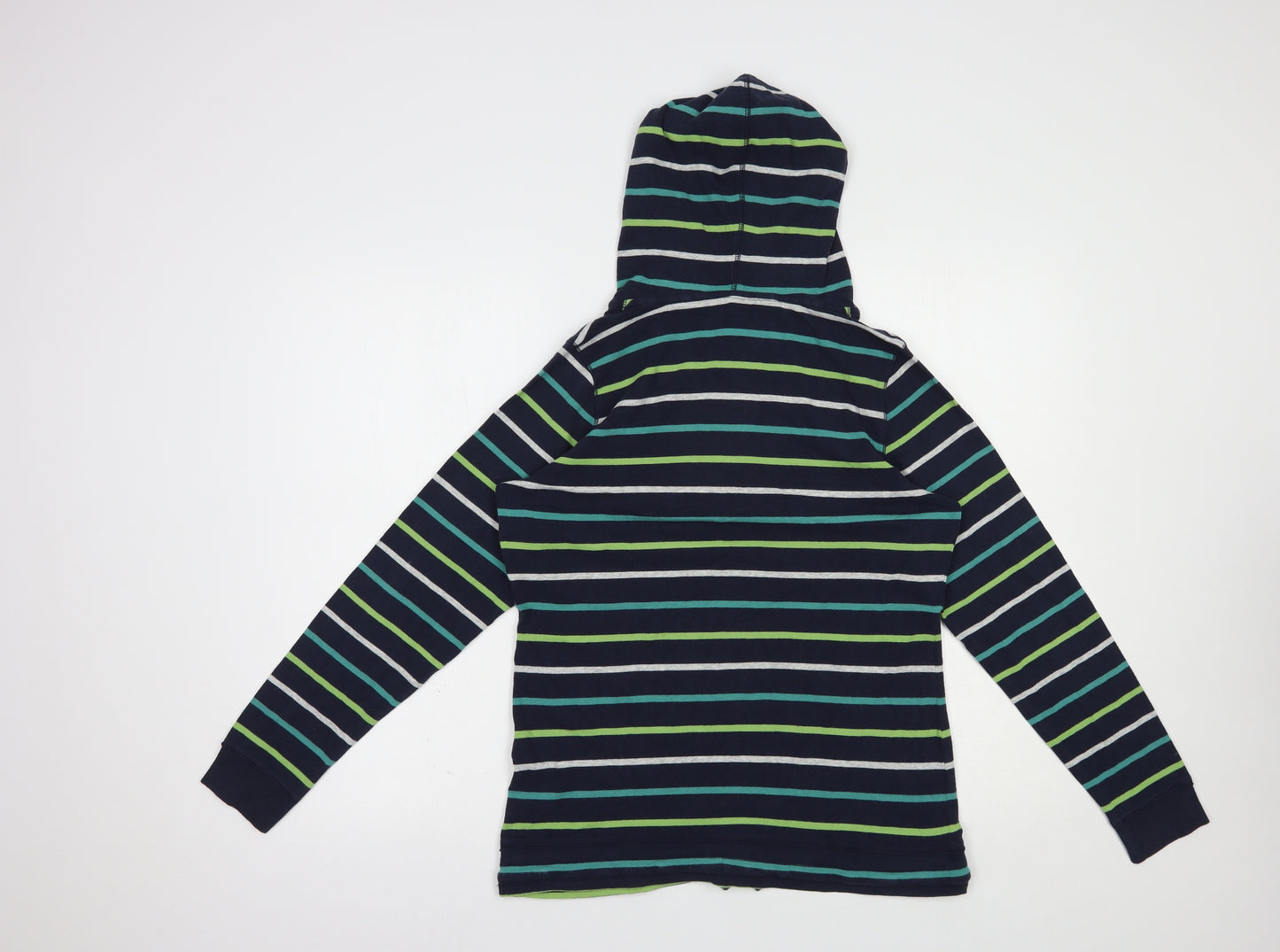 Marks and Spencer Womens Blue Striped Cotton Pullover Hoodie Size 16  Drawstring