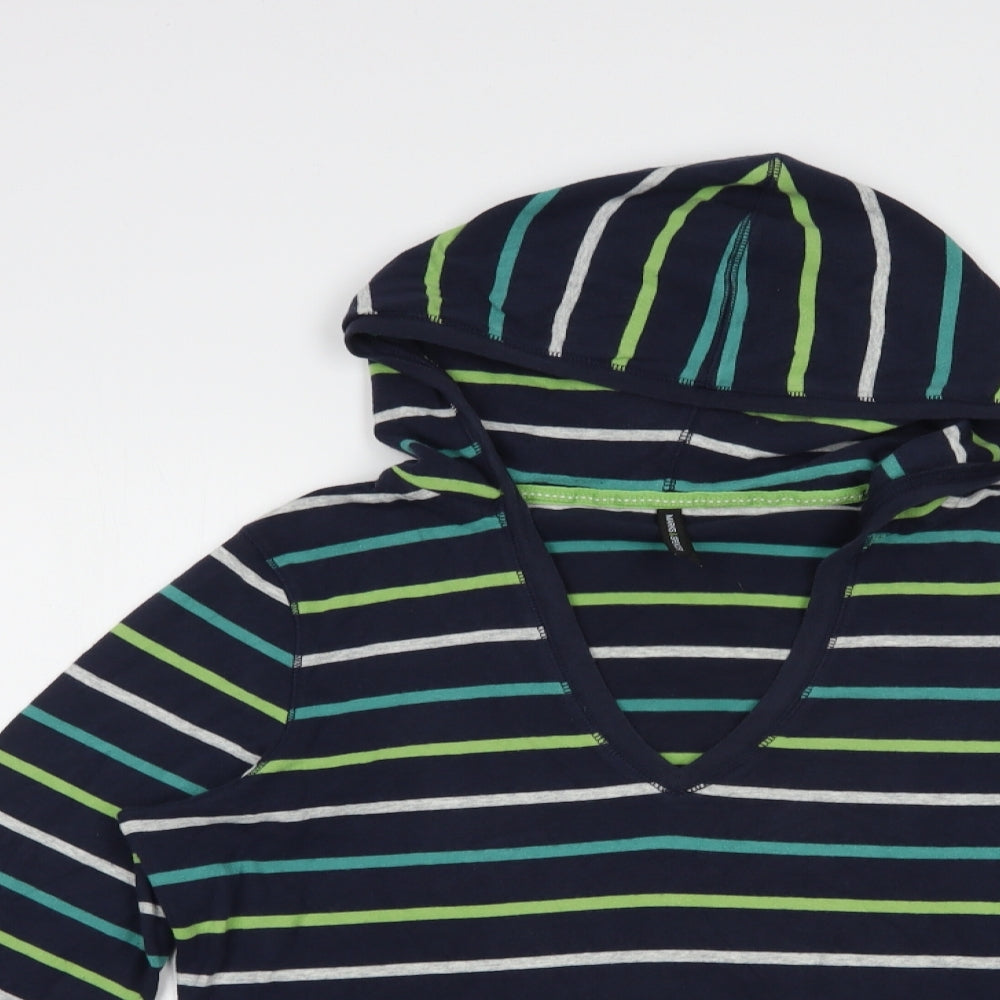 Marks and Spencer Womens Blue Striped Cotton Pullover Hoodie Size 16  Drawstring