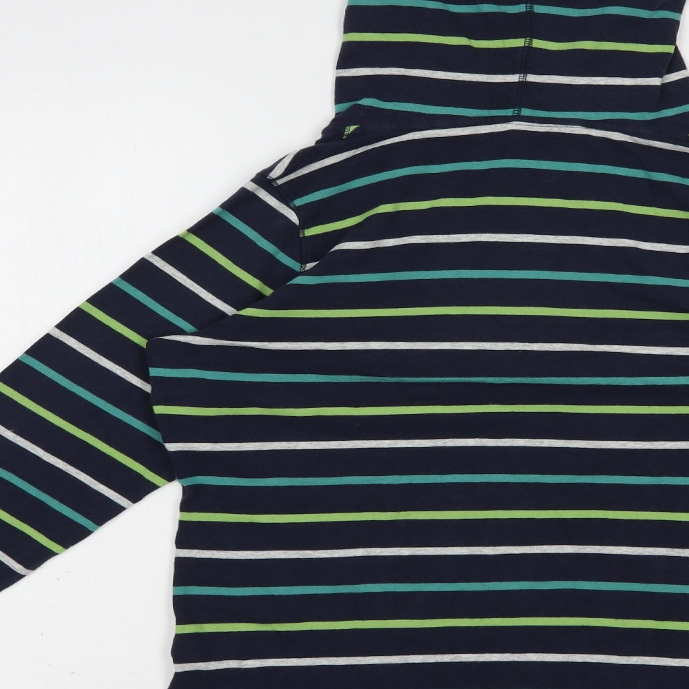 Marks and Spencer Womens Blue Striped Cotton Pullover Hoodie Size 16  Drawstring