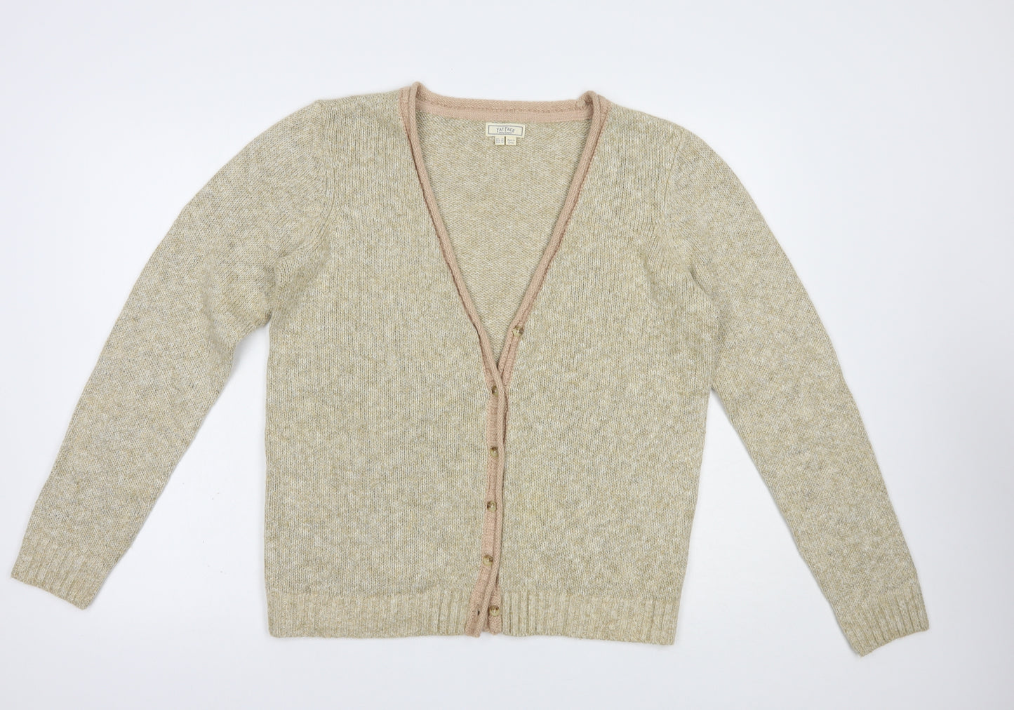 Fat Face Womens Beige V-Neck  Cotton Cardigan Jumper Size 14
