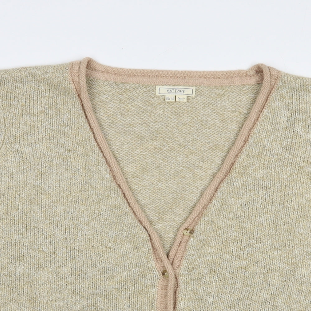 Fat Face Womens Beige V-Neck  Cotton Cardigan Jumper Size 14