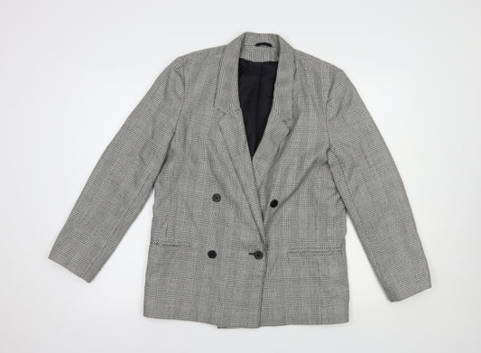 Front view of Debenhams women’s grey plaid jacket blazer, size UK 10, button