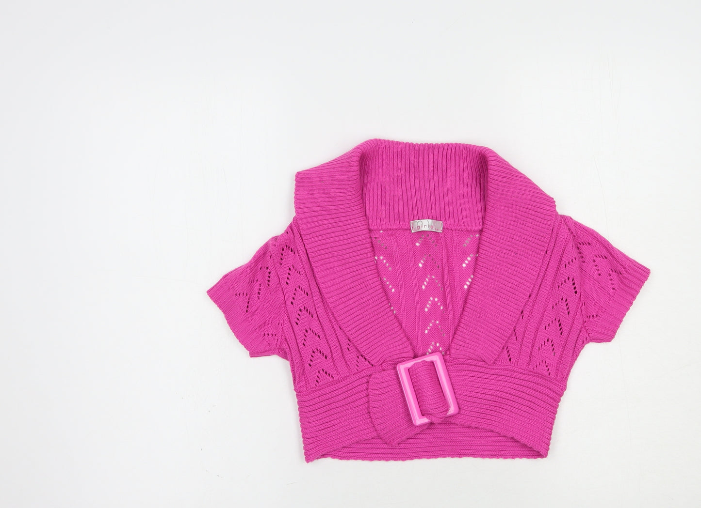 MYA Girls Girls Pink Collared  Acrylic Cardigan Jumper Size 7-8 Years  Buckle