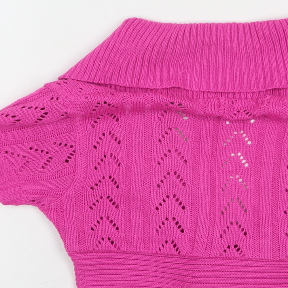 MYA Girls Girls Pink Collared  Acrylic Cardigan Jumper Size 7-8 Years  Buckle