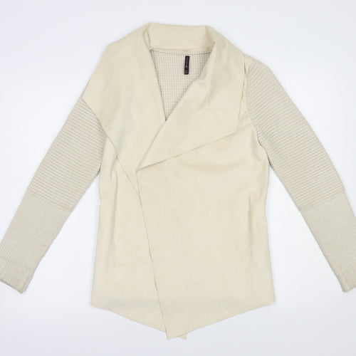 Stradivarius Womens Beige Collared  Polyester Cardigan Jumper Size M