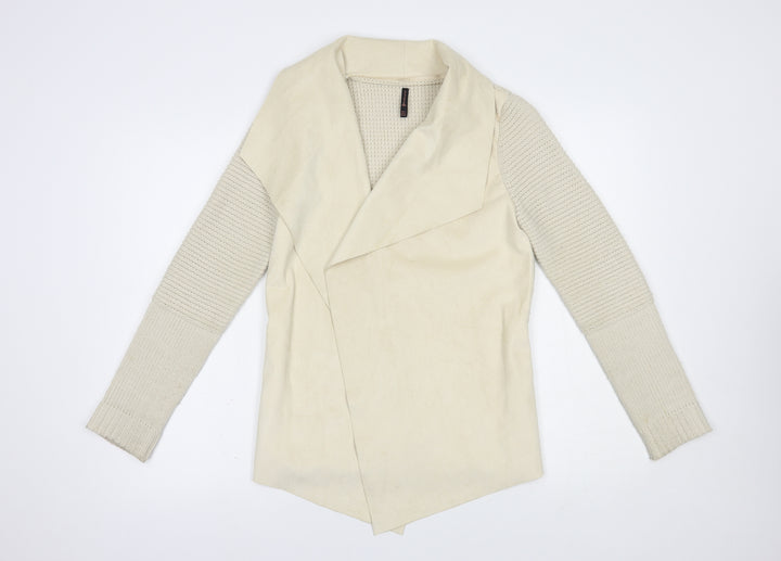 Stradivarius Womens Beige Collared  Polyester Cardigan Jumper Size M