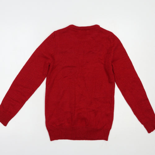 Miss E-vie Girls Red Crew Neck  Acrylic Pullover Jumper Size 11-12 Years  Pullover - Rudolph Christmas