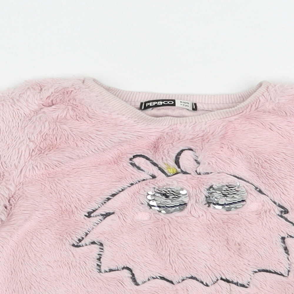 Pep & Co Girls Pink  Polyester Pullover Sweatshirt Size 3-4 Years  Pullover