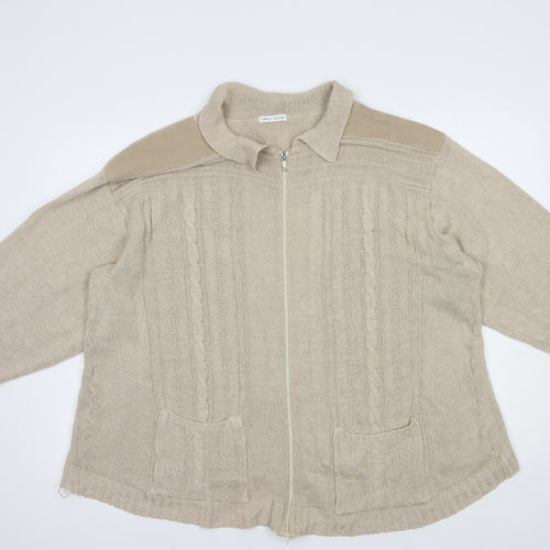 Simon Taylor Womens Beige Collared  Acrylic Full Zip Jumper Size XL