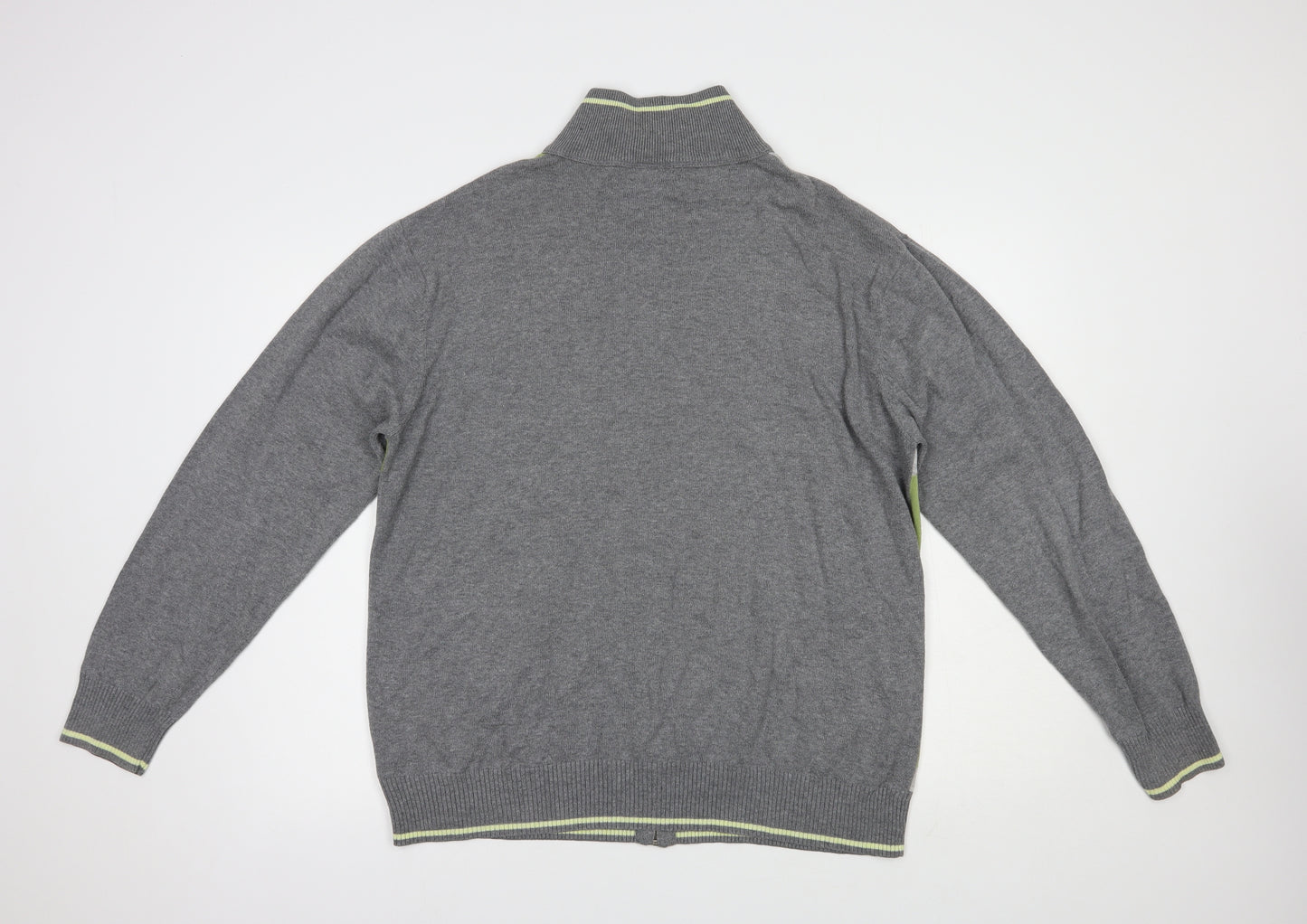 NEXT Mens Grey High Neck Argyle/Diamond Cotton Full Zip Jumper Size XL