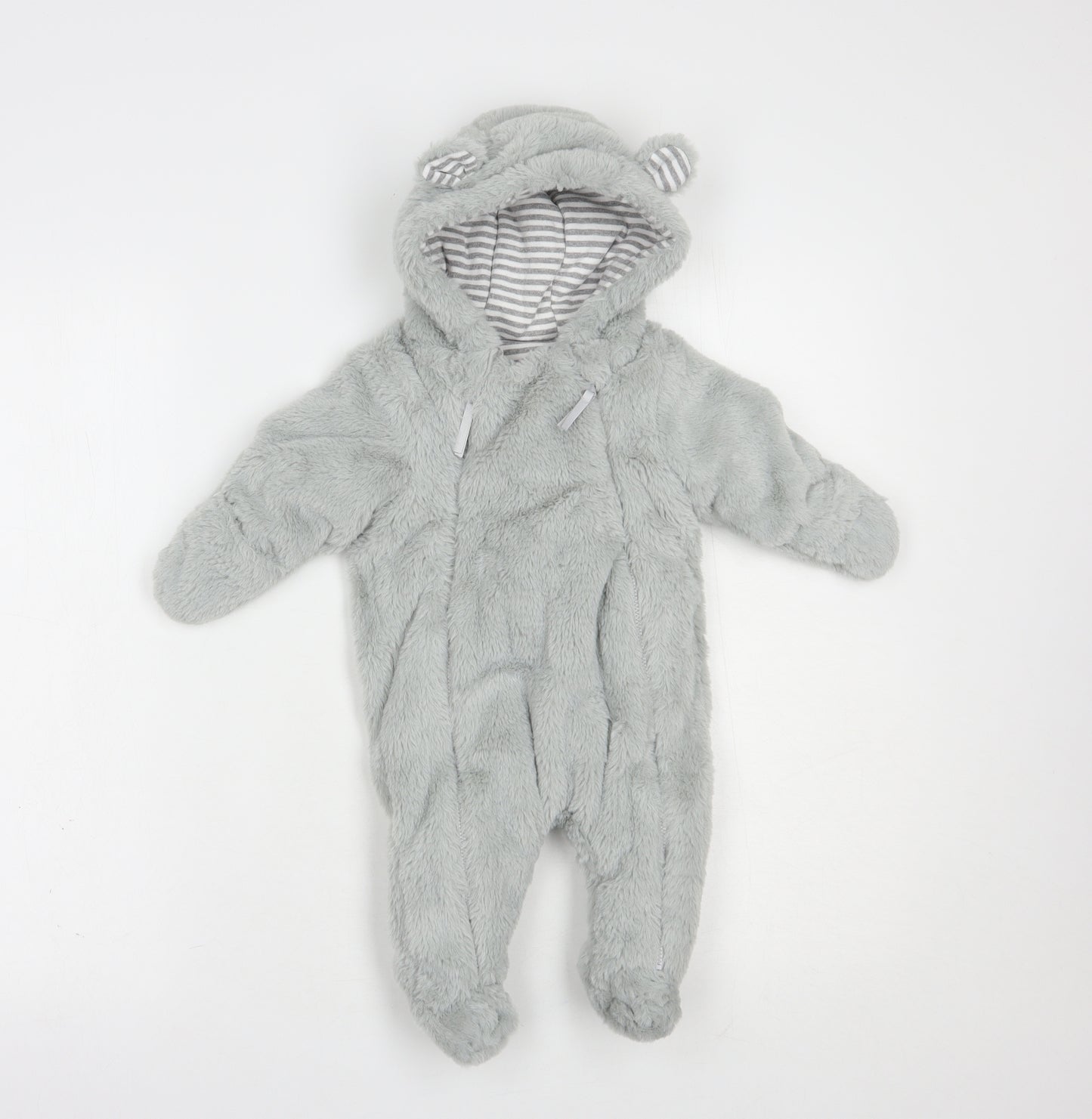 mamas & papas Baby Grey  Polyester Coverall One-Piece Size 3-6 Months  Zip - Bear Hood