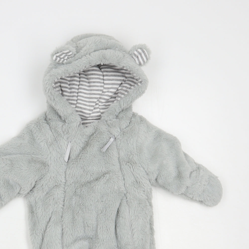 mamas & papas Baby Grey  Polyester Coverall One-Piece Size 3-6 Months  Zip - Bear Hood
