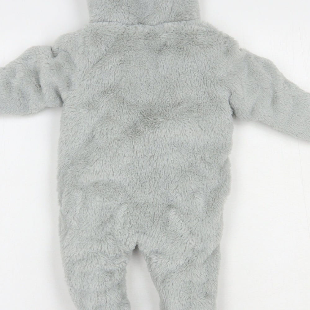 mamas & papas Baby Grey  Polyester Coverall One-Piece Size 3-6 Months  Zip - Bear Hood