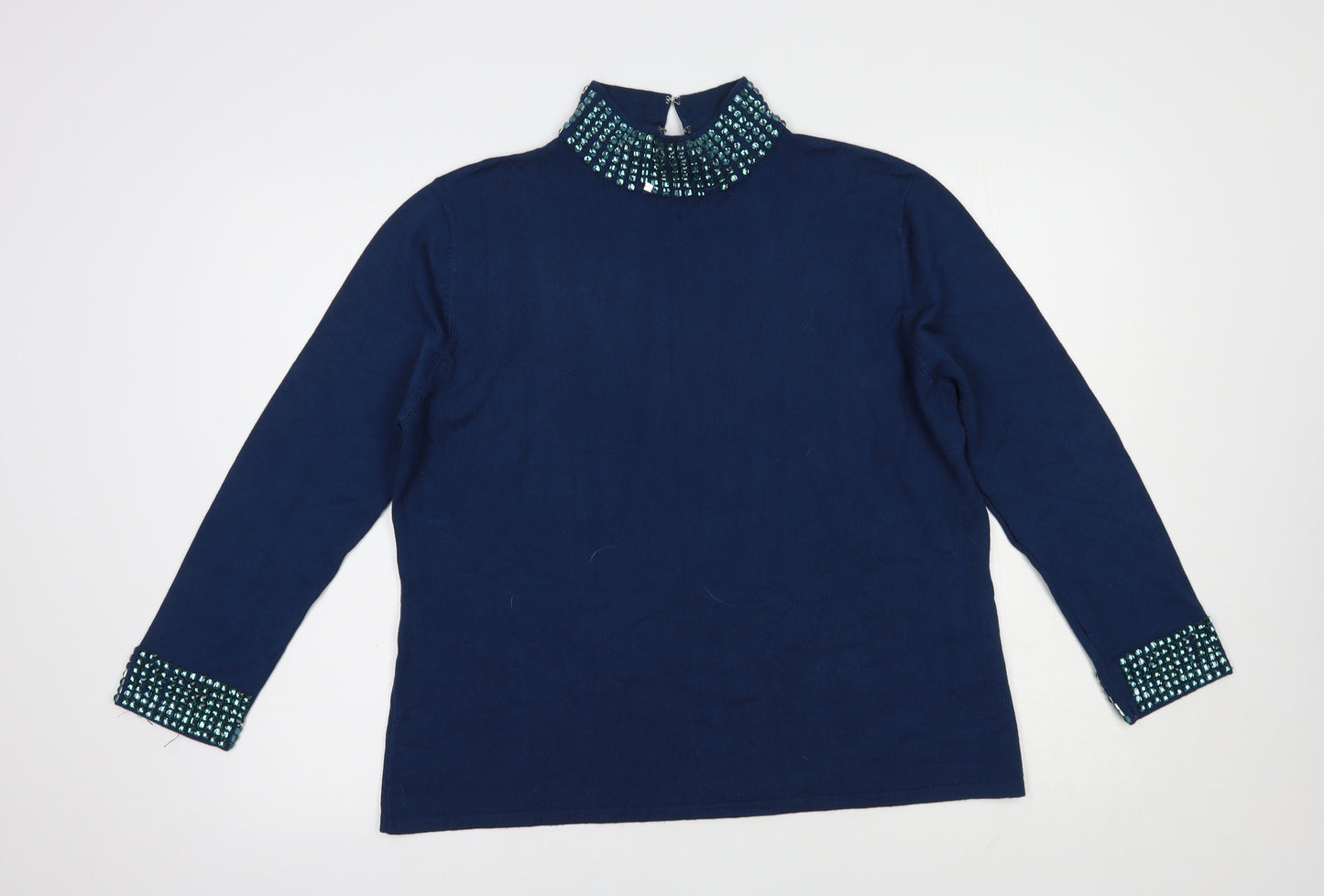Casamia Womens Blue High Neck  Viscose Pullover Jumper Size L