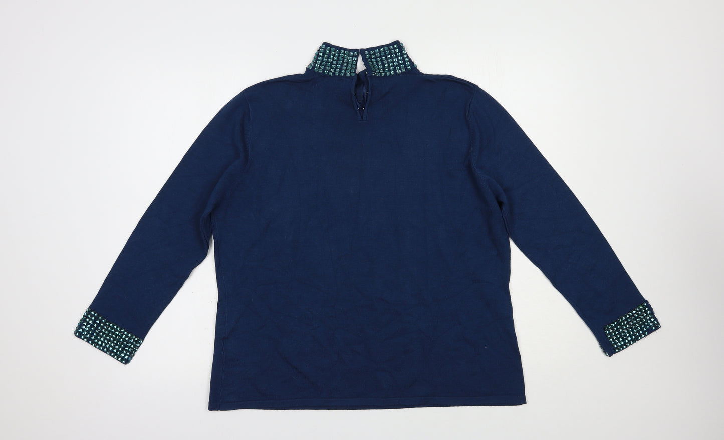Casamia Womens Blue High Neck  Viscose Pullover Jumper Size L