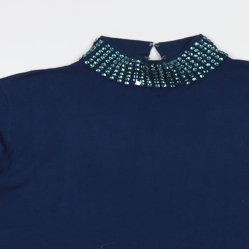 Casamia Womens Blue High Neck  Viscose Pullover Jumper Size L