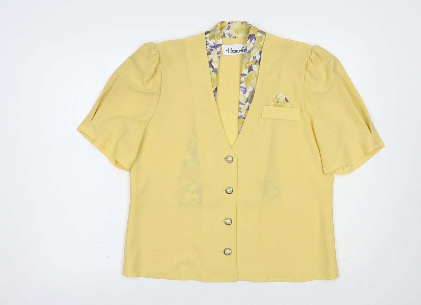 Hamells Womens Yellow  Polyester Basic Blouse Size L V-Neck