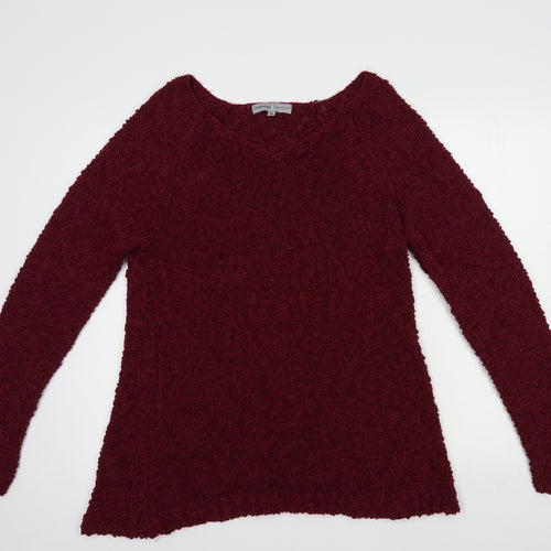 Absolutely Famous Womens Purple V-Neck  Polyester Pullover Jumper Size XL