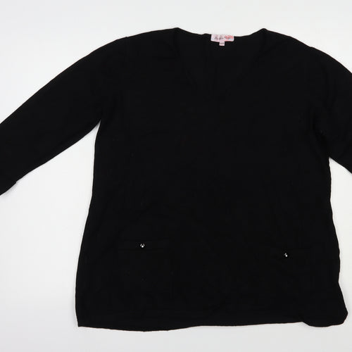Michele Hope Womens Black V-Neck  Viscose Pullover Jumper Size 16