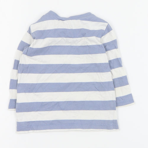H&M Baby Blue Striped Cotton Basic T-Shirt Size 0-3 Months Crew Neck Snap