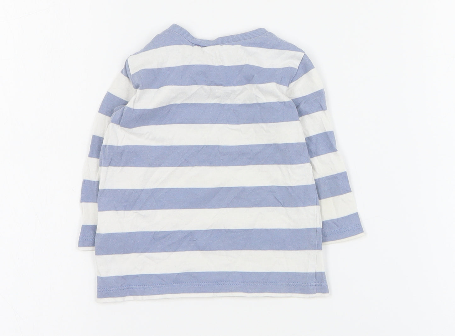 H&M Baby Blue Striped Cotton Basic T-Shirt Size 0-3 Months Crew Neck Snap