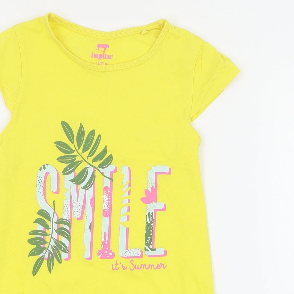 Lupilu Girls Yellow  Cotton Basic Tank Size 5-6 Years Round Neck Pullover - Slogan