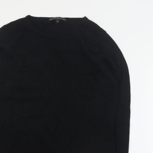Marks and Spencer Womens Black Round Neck Argyle/Diamond Wool Pullover Jumper Size M