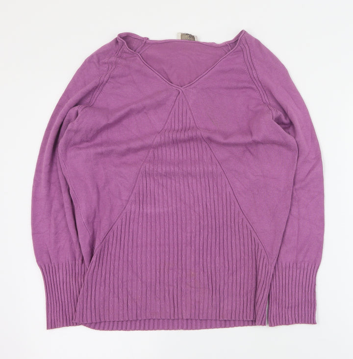 CC Womens Purple V-Neck  Viscose Pullover Jumper Size M