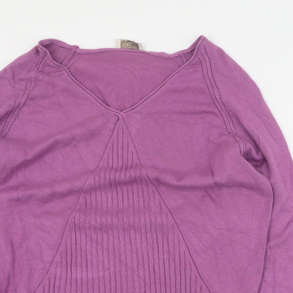 CC Womens Purple V-Neck  Viscose Pullover Jumper Size M
