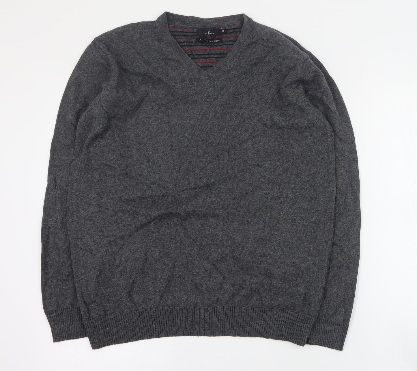 Jeff Banks Mens Grey V-Neck  Cotton Pullover Jumper Size M