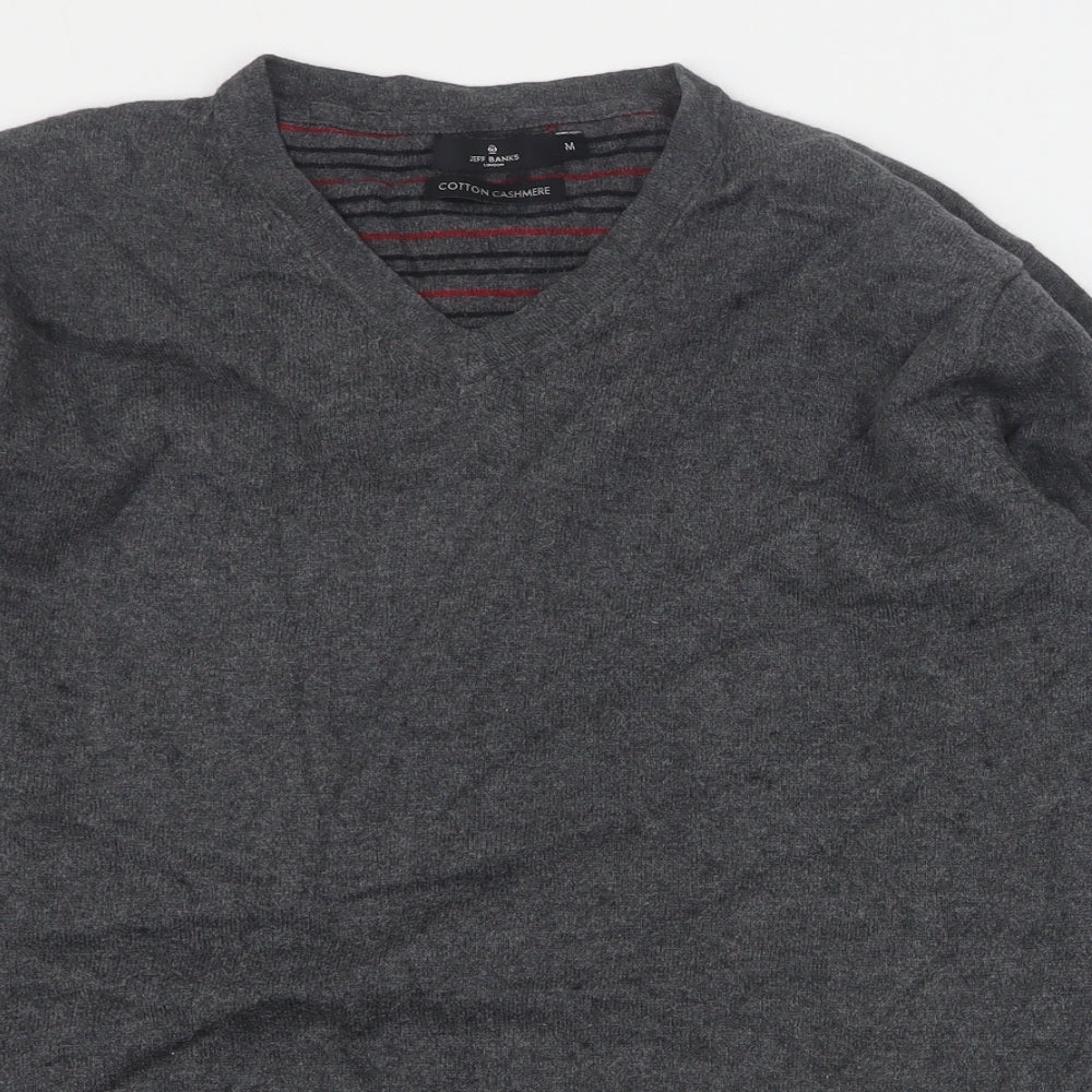 Jeff Banks Mens Grey V-Neck  Cotton Pullover Jumper Size M
