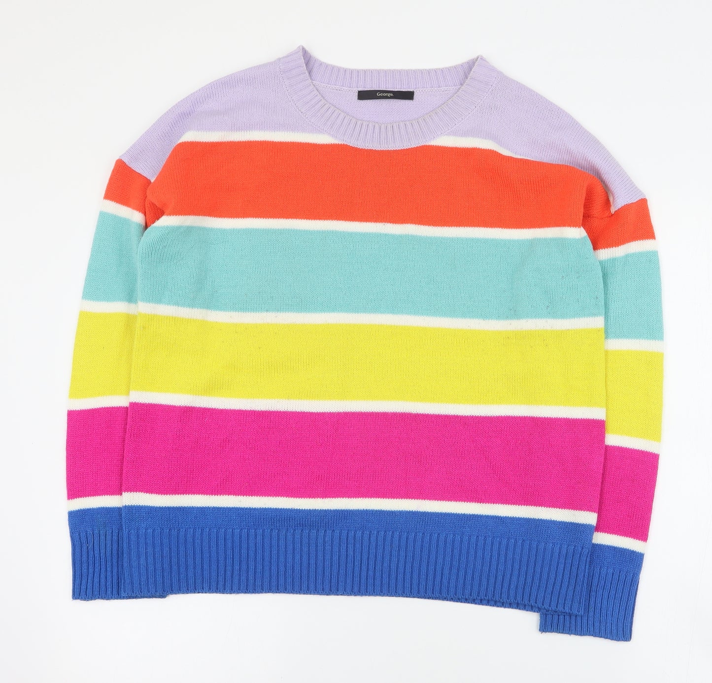 George Womens Multicoloured Round Neck Striped Acrylic Pullover Jumper Size M