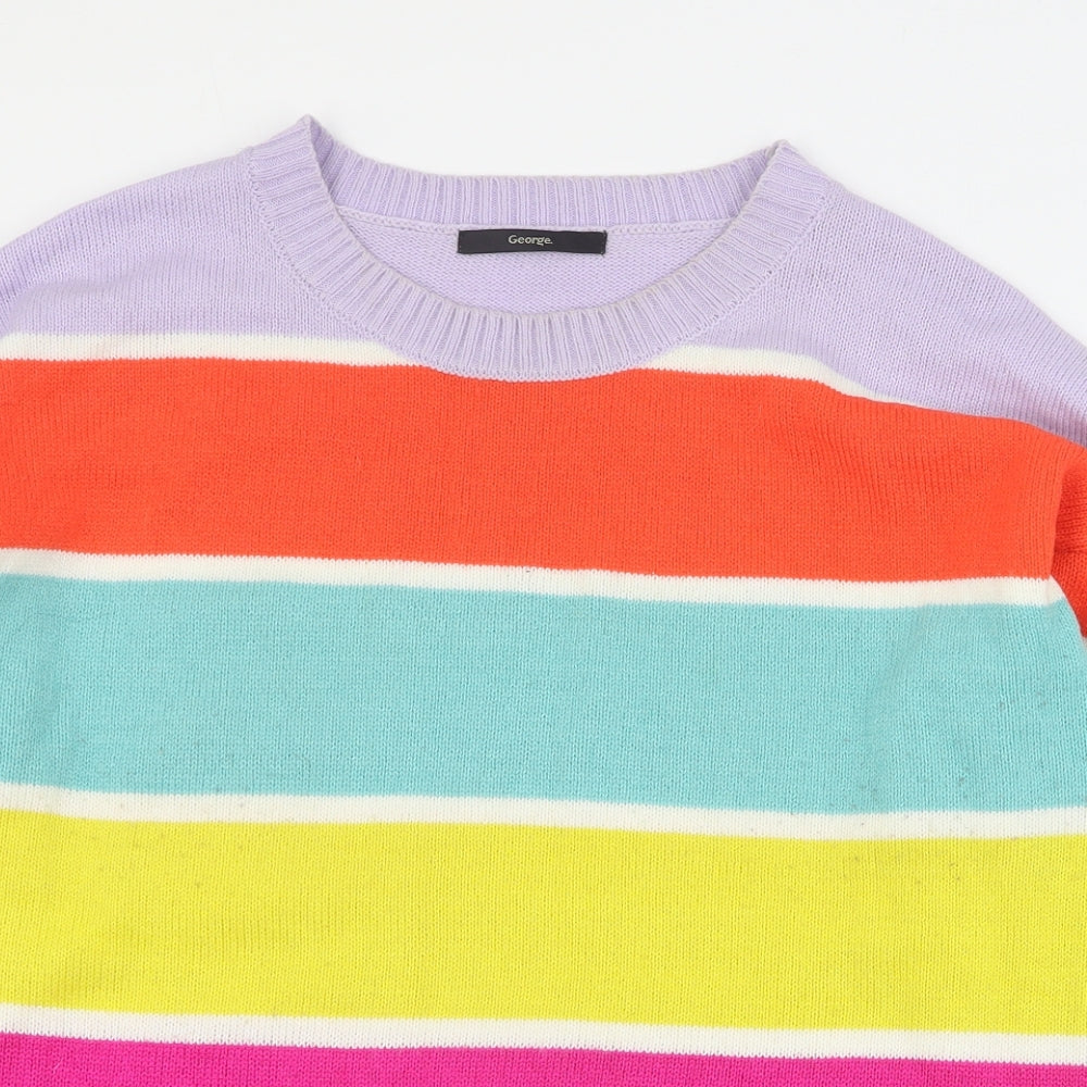 George Womens Multicoloured Round Neck Striped Acrylic Pullover Jumper Size M