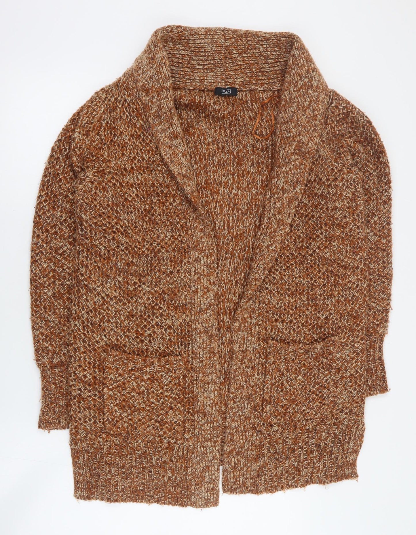 F&F Womens Orange Collared  Acrylic Cardigan Jumper Size 14