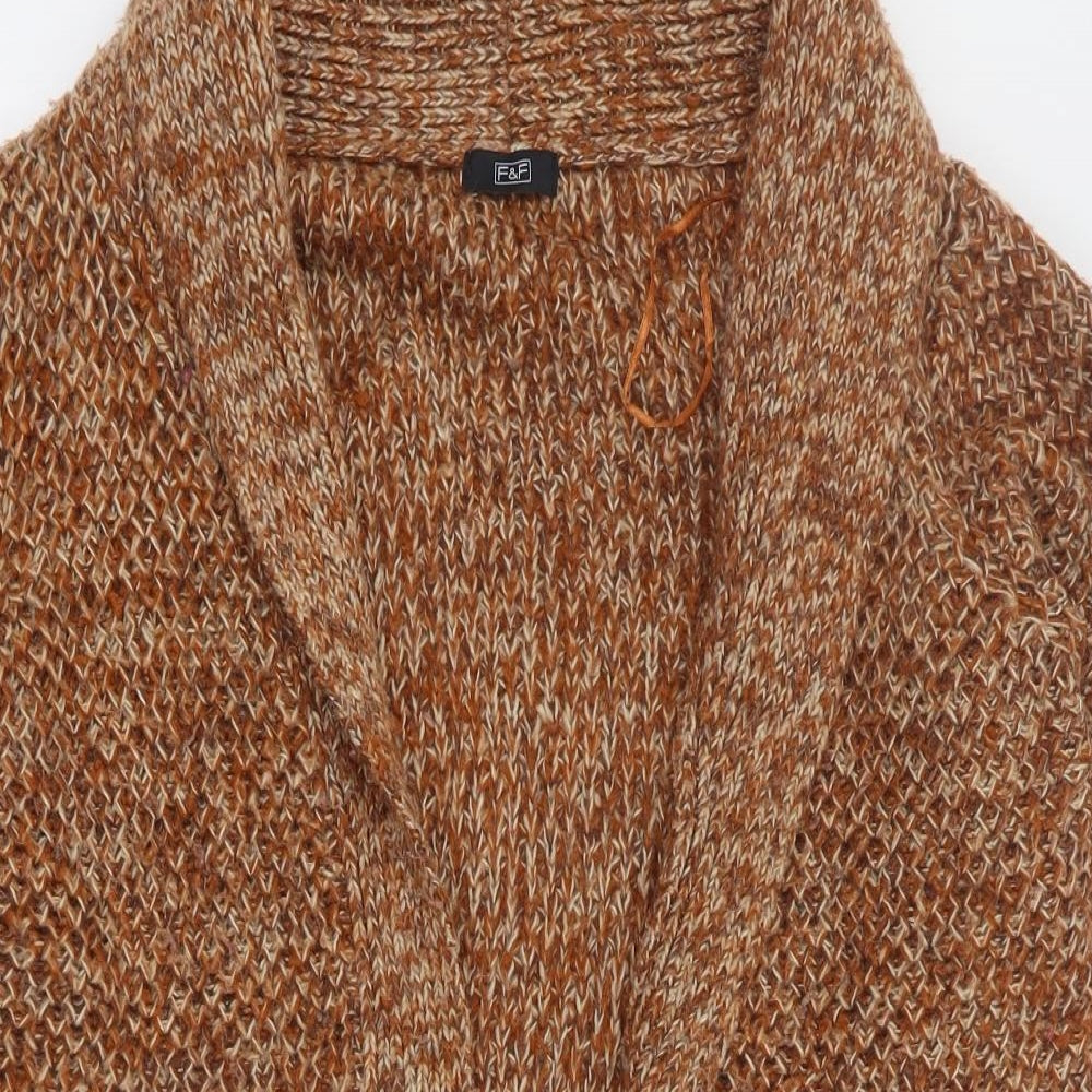 F&F Womens Orange Collared  Acrylic Cardigan Jumper Size 14