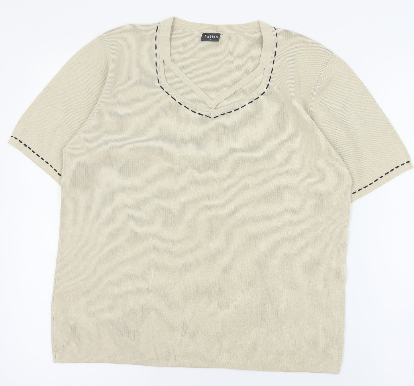 Talisa Womens Beige V-Neck  Viscose Pullover Jumper Size L