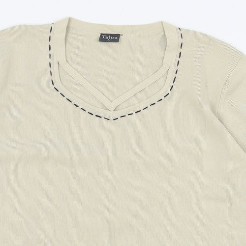 Talisa Womens Beige V-Neck  Viscose Pullover Jumper Size L