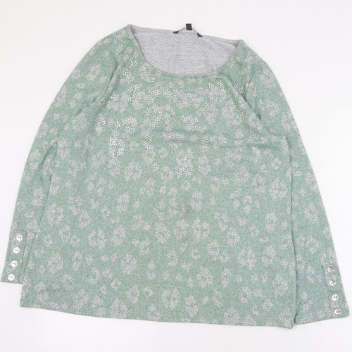 Love Leisure Womens Green Round Neck Geometric Polyester Pullover Jumper Size 16