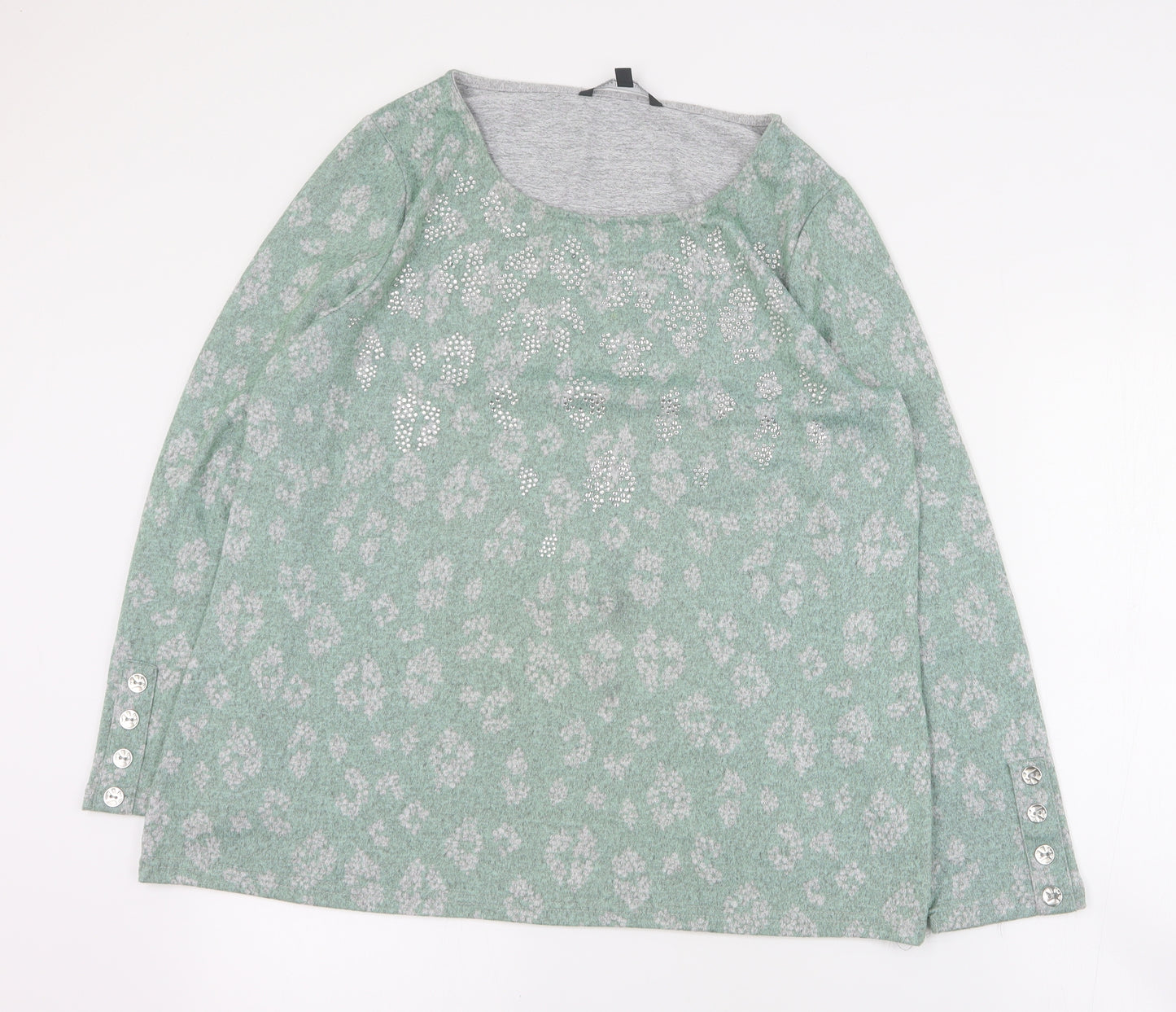 Love Leisure Womens Green Round Neck Geometric Polyester Pullover Jumper Size 16