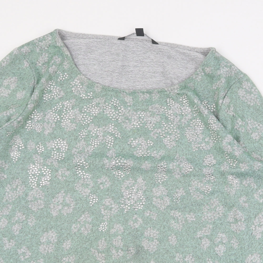 Love Leisure Womens Green Round Neck Geometric Polyester Pullover Jumper Size 16